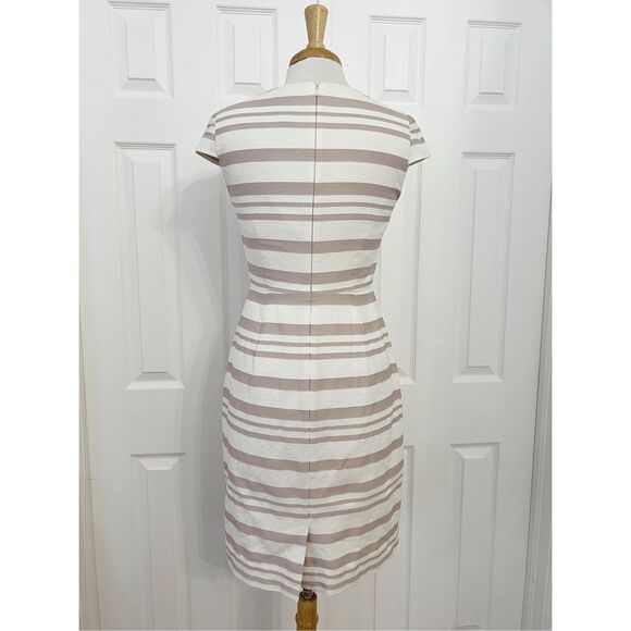 J.Crew Suiting Pink Ivory Double Stripe Cap Sleeve Sheath Dress Size 4 - Picture 3 of 6